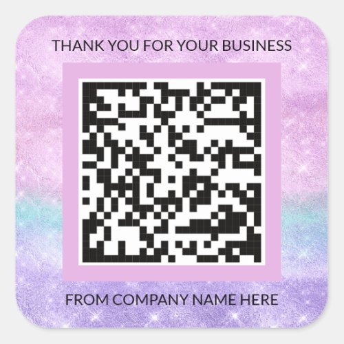 Custom Logo Purple Pink QRCode Name Thank Business Square Sticker