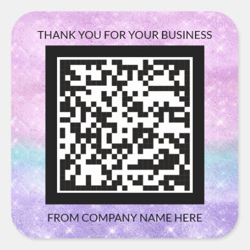 Custom Logo Purple Pink QRCode Name Thank Business Square Sticker