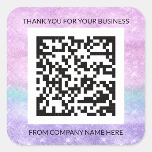Custom Logo Purple Pink QRCode Name Thank You Name Square Sticker