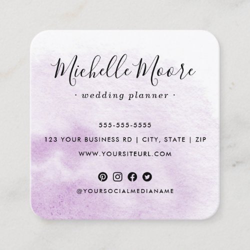 Custom logo purple watercolor social media icons square business card