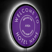 Custom Logo Purple Welcome To Hotel Name LED Sign (Angle)