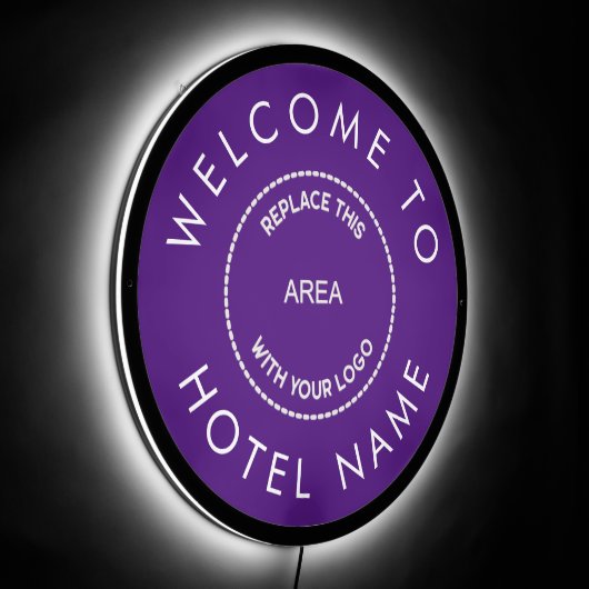 Custom Logo Purple Welcome To Hotel Name LED Sign (Angle)