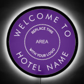 Custom Logo Purple Welcome To Hotel Name LED Sign (Front)