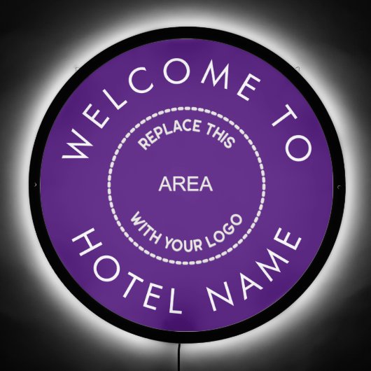 Custom Logo Purple Welcome To Hotel Name LED Sign (Front)