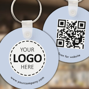 Custom Logo, QR code and Text, Baby Blue Keychain