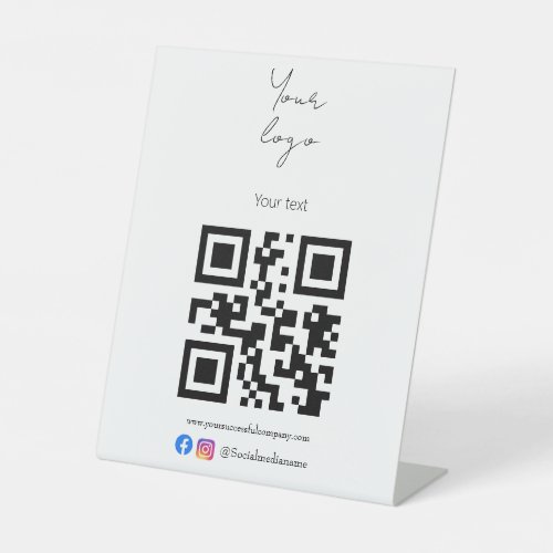 Custom logo QR code and text black and white  Pedestal Sign