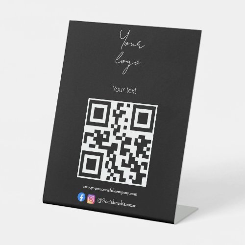 Custom logo QR code and text black and white Pedestal Sign