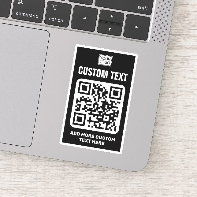 Custom logo, QR code and text black and white Sticker (Detail)