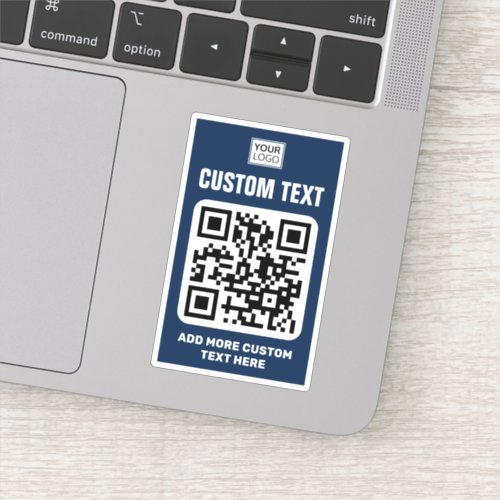 Custom logo QR code and text dark blue and white Sticker