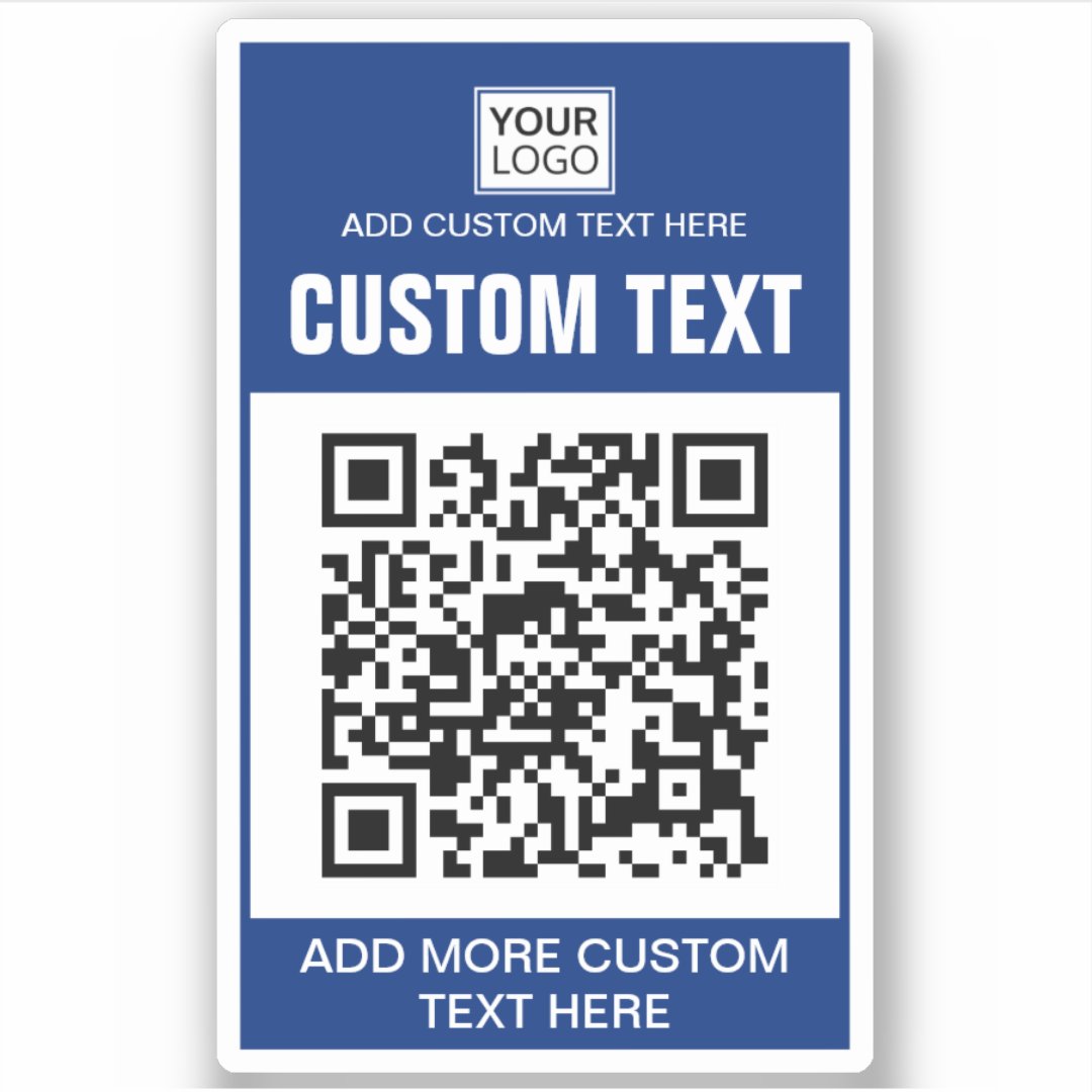 Custom logo, QR code and text dark blue Sticker | Zazzle