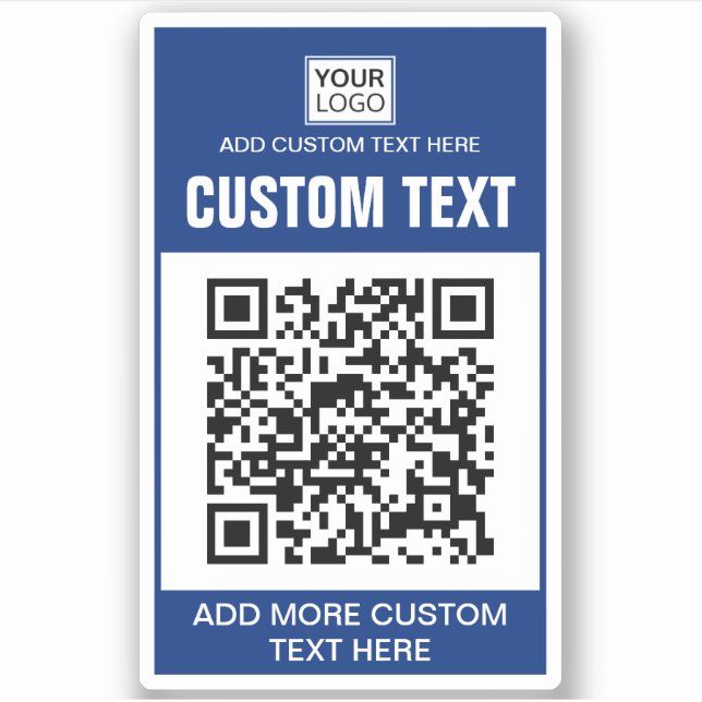 Custom logo, QR code and text dark blue Sticker (Front)