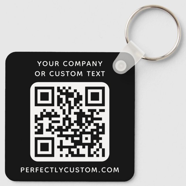 Custom logo, QR code and text double sided black Keychain (Back)