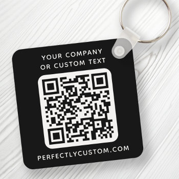 Custom Logo  Qr Code And Text Double Sided Black Keychain by TheStationeryShop at Zazzle