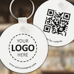 Custom Logo, QR code and Text, White Keychain