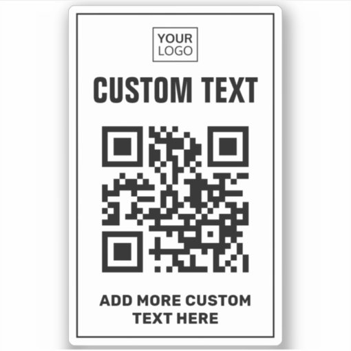 Custom logo, QR code and text white Sticker | Zazzle