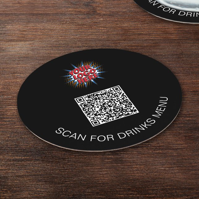 Custom Logo & QR Code Black Paper Drinks Coaster (Creator Uploaded)
