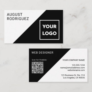 Custom Logo QR Code Black White Geometric Business Card