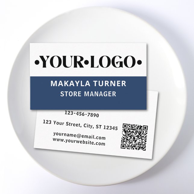 Custom Logo QR Code Blue Business Card (Creator Uploaded)