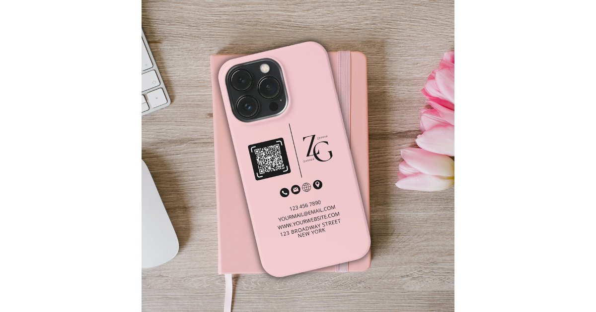 Custom Logo | QR Code Business Pink Background iPhone Case | Zazzle