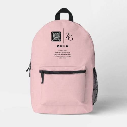 Custom Logo  QR Code Business Pink Background Printed Backpack