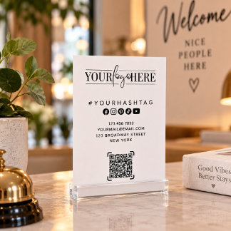 Custom Logo | QR Code Business White Table Card