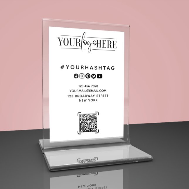 Custom Logo | QR Code Business White Table Card (Creator Uploaded)