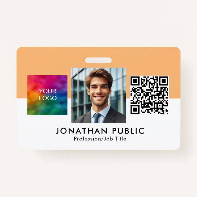 Custom Logo QR Code Employee Photo ID Card Badge (Front)
