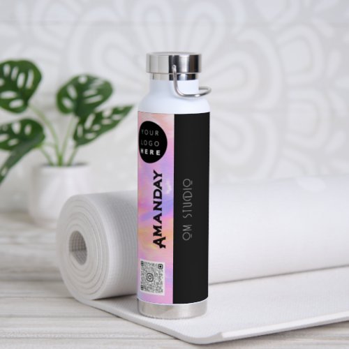  Custom Logo Qr  Code Name Holographic Pink Water Bottle