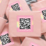 Custom Logo QR Code Name Thank You Pink Square Sticker