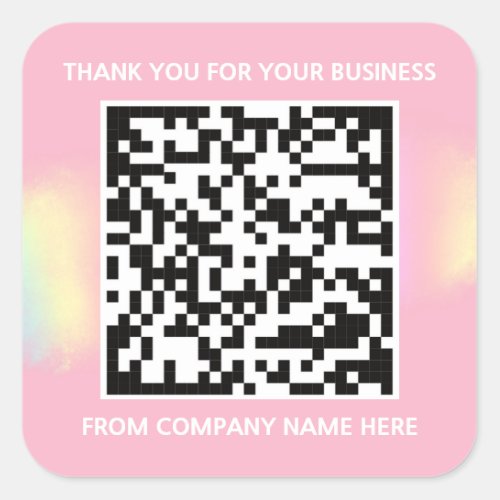 Custom Logo QR Code Name Thank You Pink Square Sticker