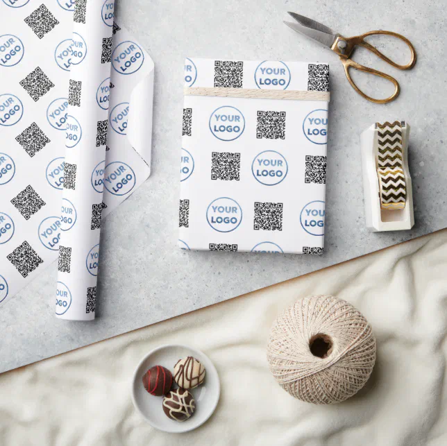 Custom Logo QR Code Pattern on White Wrapping Paper | Zazzle