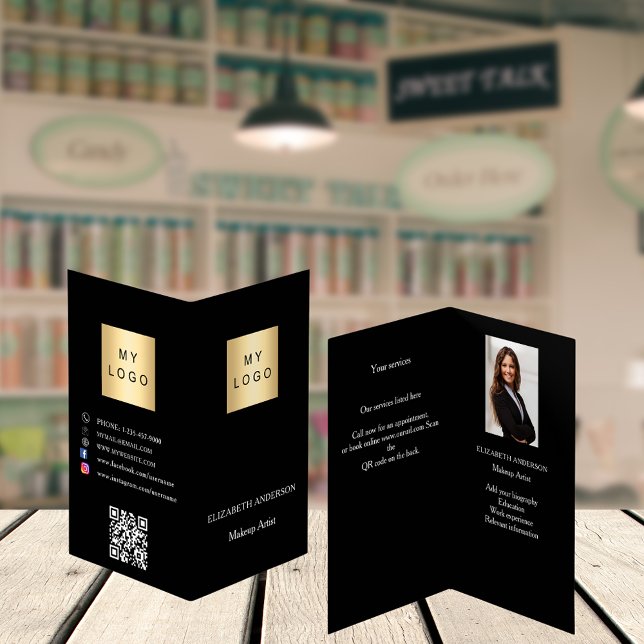 Custom logo Qr code photo social media black Business Card (Creator Uploaded)
