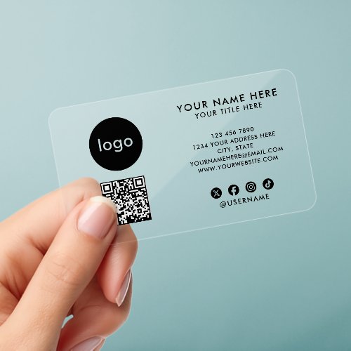 Custom Logo QR Code Professional Transparent Black Clear Business Cards