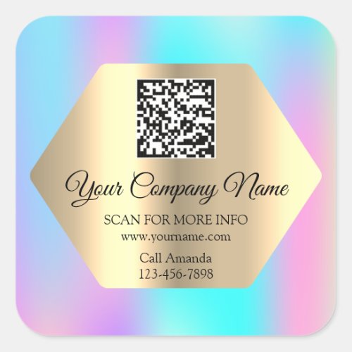 Custom Logo QR Code Promotional Gold Blue Pink Square Sticker