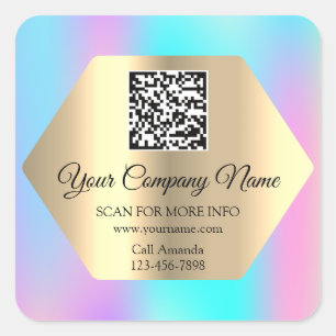 Custom Logo QR Code Promotional Gold Blue Pink Square Sticker