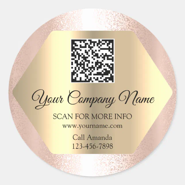 Custom Logo QR Code Promotional Gold Frame Rose Classic Round Sticker ...