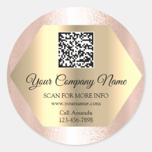 Custom Logo QR Code Promotional Gold Frame Rose Classic Round Sticker