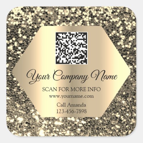 Custom Logo QR Code Promotional Gold Glitter   Square Sticker