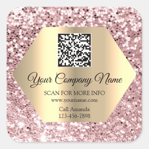 Custom Logo QR Code Promotional Gold Pink Rose Square Sticker