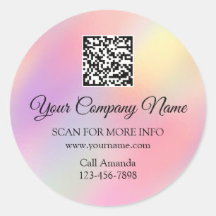 Custom Logo QR Code Promotional Holograph. Pink Classic Round Sticker