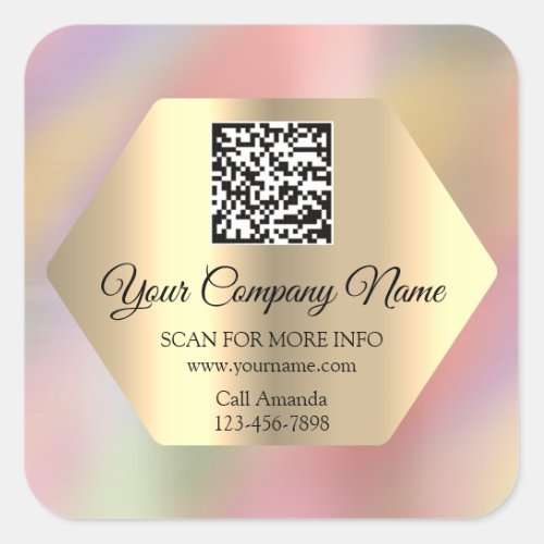 Custom Logo QR Code Promotional Holographic Rose Square Sticker