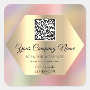 Custom Logo QR Code Promotional Holographic Rose Square Sticker