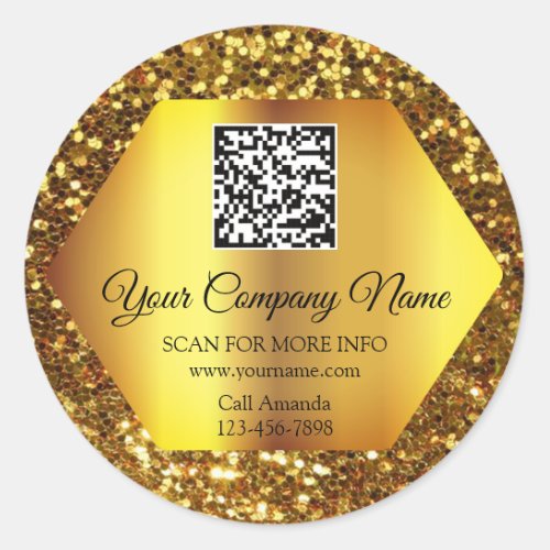 Custom Logo QR Code Promotional Insert Card Gold Classic Round Sticker