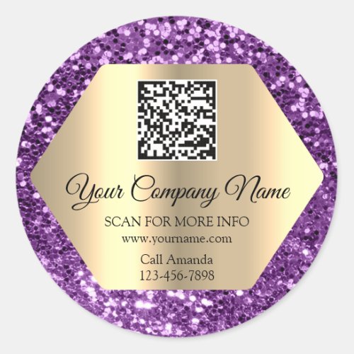 Custom Logo QR Code Promotional Insert Card Purple Classic Round Sticker