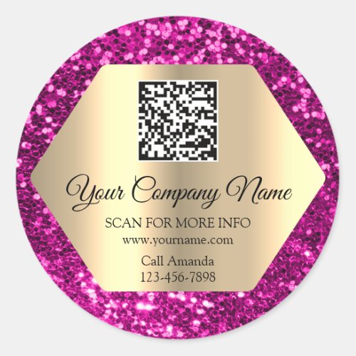 Custom Logo QR Code Promotional Insert Pink Glitte Classic Round Sticker