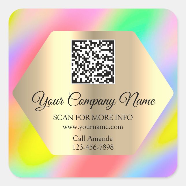 Custom Logo QR Code Promotional Ombre Holograph Square Sticker (Front)