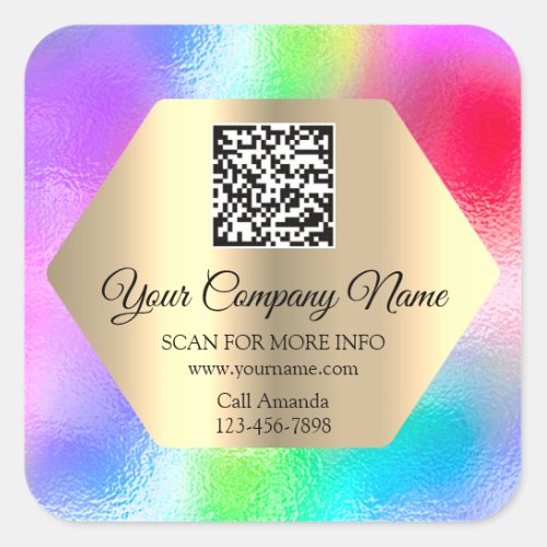 Custom Logo QR Code Promotional Pink Holograph  Square Sticker