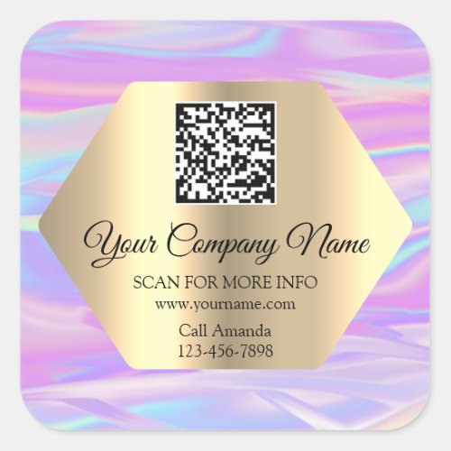 Custom Logo QR Code Promotional Pink Holograph Square Sticker