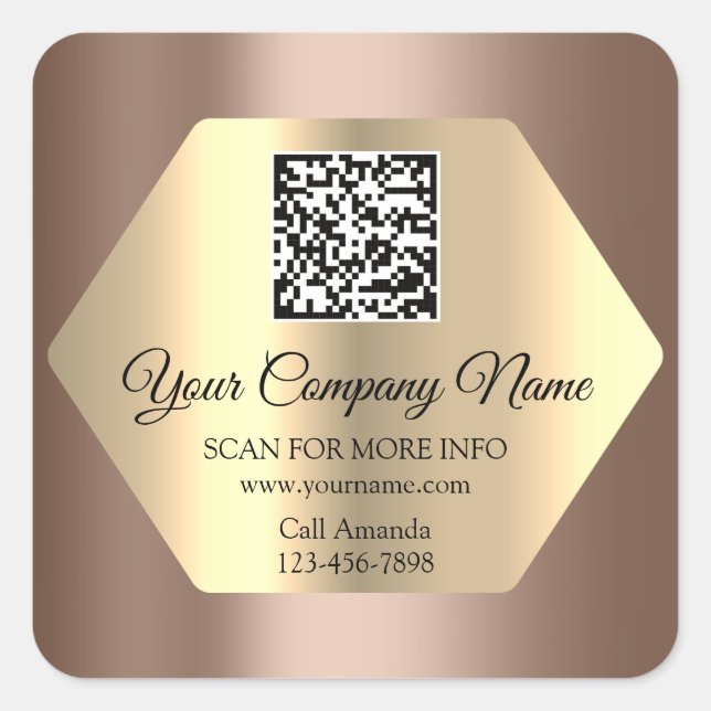 Custom Logo QR Code Promotional Rose Brown Square Sticker (Front)