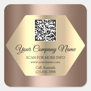 Custom Logo QR Code Promotional Rose Brown Square Sticker